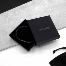 Load image into Gallery viewer, Premium black gift box with "PARKER&CO" logo, luxury packaging for men's accessories or jewelry, sleek matte design ideal for high-end branding and unboxing experience.