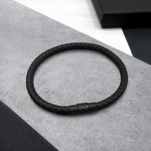 Men's Slim Leather Infinity Black Clasp Bracelet - Parker & Co.
