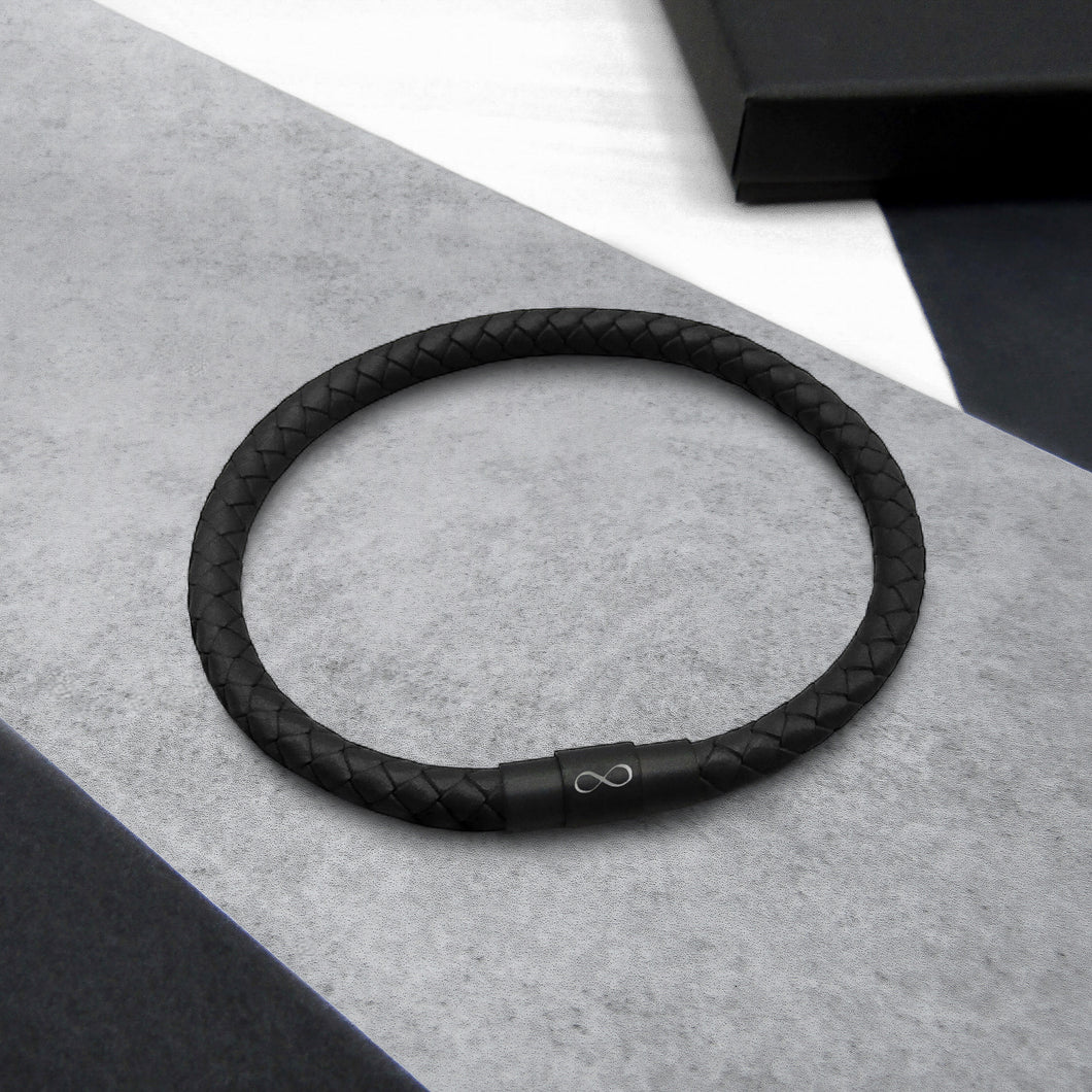 Men's Slim Leather Infinity Black Clasp Bracelet - Parker & Co.
