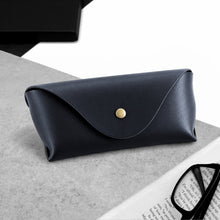 Load image into Gallery viewer, Handmade Navy Leather Arched Hard Glasses Case