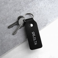Load image into Gallery viewer, Handmade Personalised Black Leather Special Date Fob Keyring