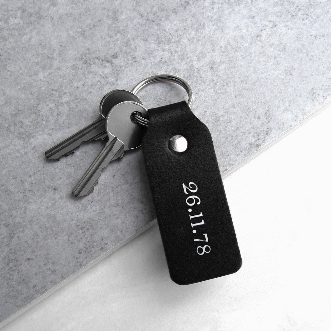 Handmade Personalised Black Leather Special Date Fob Keyring