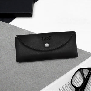 Handmade Personalised Rounded Black Leather Hard Glasses Case - Parker & Co.