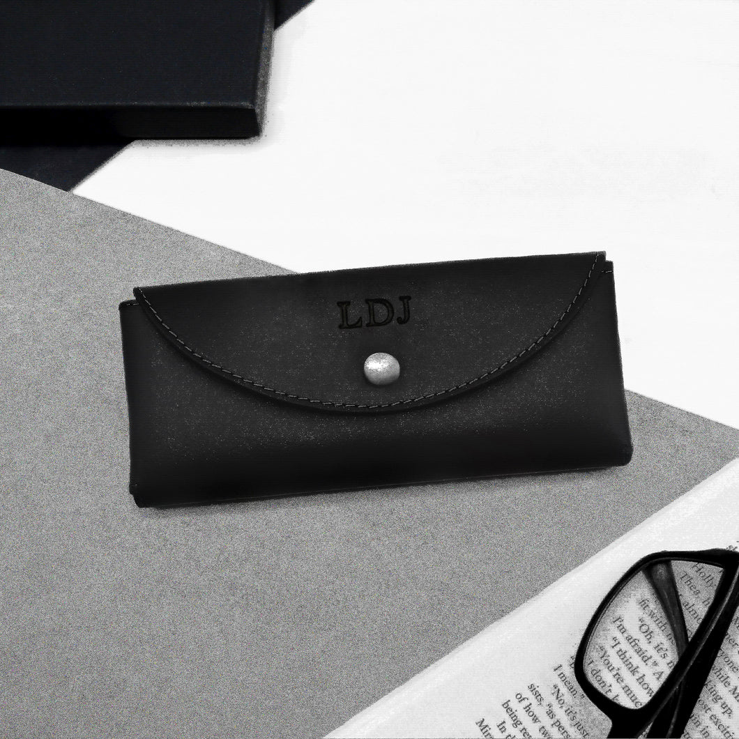 Handmade Personalised Rounded Black Leather Hard Glasses Case - Parker & Co.