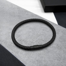 Load image into Gallery viewer, Men&#39;s Personalised Single or Double Slim Leather Black Clasp Bracelet