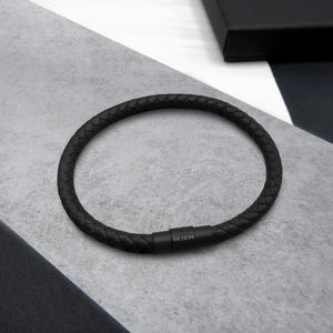 Men's Personalised Single or Double Slim Leather Black Clasp Bracelet