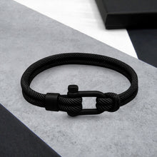 Load image into Gallery viewer, Men&#39;s Nautical Double Strand Black Matt D-Shackle &amp; Black Rope Bracelet