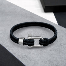 Load image into Gallery viewer, Men&#39;s Nautical Double Strand Silver D-Shackle &amp; Navy Rope Bracelet
