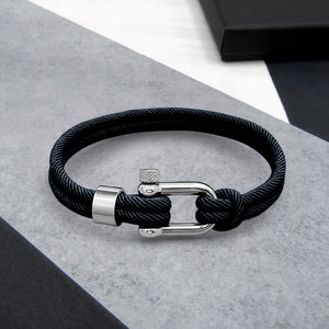 Men's Nautical Double Strand Silver D-Shackle & Navy Rope Bracelet