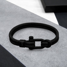 Load image into Gallery viewer, Personalised Men's Nautical Double Strand D-Shackle &amp; Black Rope Bracelet