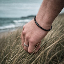 Load image into Gallery viewer, Personalised Men's Viking Rune Symbol Slim Leather Black Clasp Bracelet