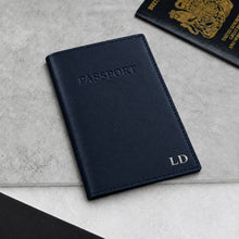 Load image into Gallery viewer, Handmade Personalised Metallic Edge Leather RFID Passport Cover