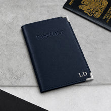 Load image into Gallery viewer, Handmade Personalised Metallic Edge Leather RFID Passport Cover