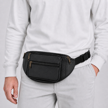 Load image into Gallery viewer, Black Leather Unisex Crossbody Travel Bum Bag