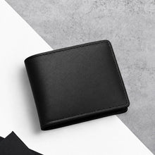 Load image into Gallery viewer, Men’s RFID Black Leather Bifold Wallet with Flip-Up ID Window