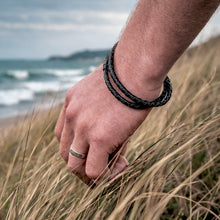 Load image into Gallery viewer, Personalised Men's Viking Rune Symbol Slim Leather Black Clasp Bracelet
