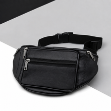 Load image into Gallery viewer, Black Leather Unisex Crossbody Travel Bum Bag