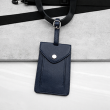Load image into Gallery viewer, Handmade Navy Leather Luggage Tag