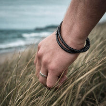 Load image into Gallery viewer, Personalised Men's Viking Rune Symbol Slim Leather Black Clasp Bracelet