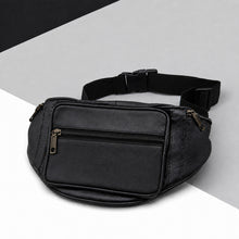 Load image into Gallery viewer, Black Leather Unisex Crossbody Travel Bum Bag