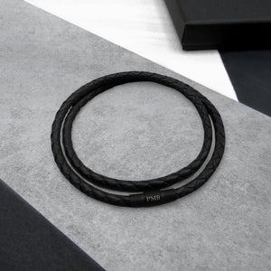 Men's Personalised Single or Double Slim Leather Black Clasp Bracelet