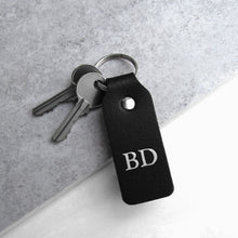 Load image into Gallery viewer, Handmade Personalised Black Leather Fob Keyring