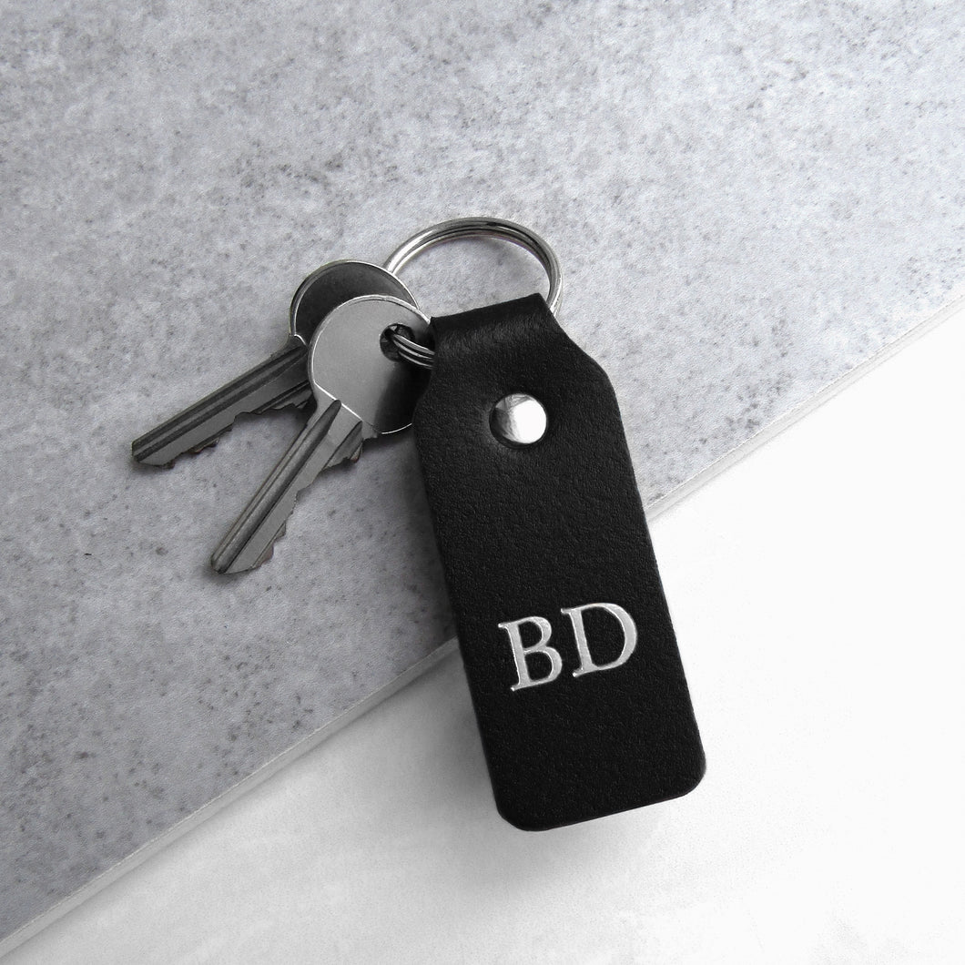 Handmade Personalised Black Leather Fob Keyring