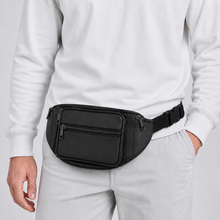 Load image into Gallery viewer, Black Leather Unisex Crossbody Travel Bum Bag