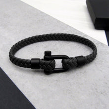 Load image into Gallery viewer, Men&#39;s Nautical Shackle &amp; Woven Leather Bracelet - PARKER&amp;CO