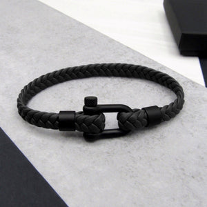 Men's Nautical Shackle & Woven Leather Bracelet - PARKER&CO