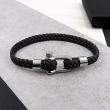Load image into Gallery viewer, Men&#39;s Nautical Shackle &amp; Woven Leather Bracelet - PARKER&amp;CO