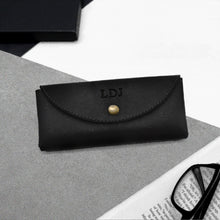Load image into Gallery viewer, Handmade Personalised Rounded Black Leather Hard Glasses Case