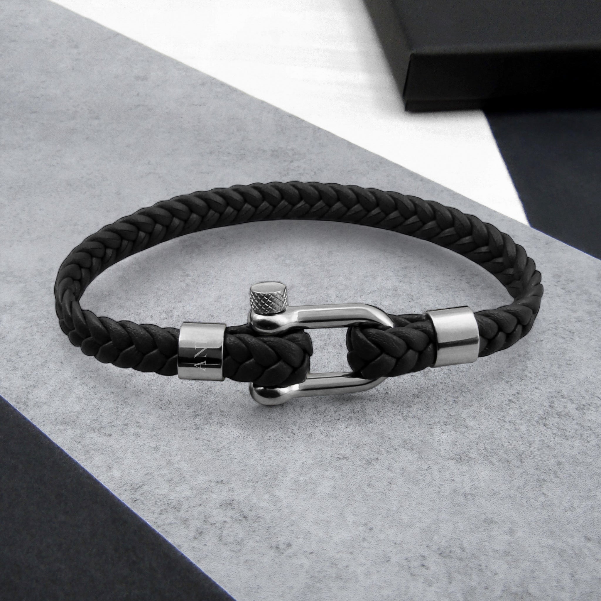 Personalised Men's Nautical Shackle Woven Leather Bracelet