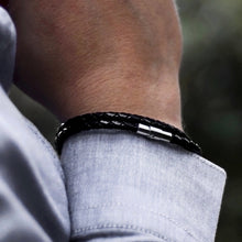 Load image into Gallery viewer, Men&#39;s Personalised Morse Code Woven Leather Bracelet - PARKER&amp;CO