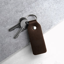 Load image into Gallery viewer, Handmade Thick Dark Brown Leather Fob Keyring