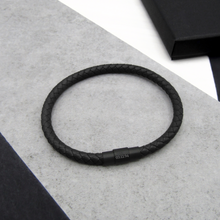 Load image into Gallery viewer, Men&#39;s Personalised Single or Double Slim Leather Black Clasp Bracelet