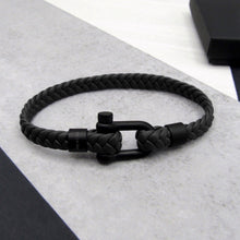 Load image into Gallery viewer, Personalised Men&#39;s Nautical Shackle &amp; Woven Leather Bracelet - PARKER&amp;CO