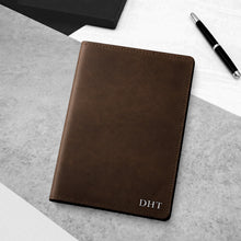 Load image into Gallery viewer, Handmade Personalised A5 Full-Grain Oiled Dark Brown Leather Refillable Journal Cover