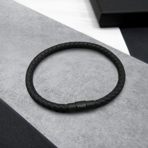 Men's Personalised Single or Double Slim Leather Black Clasp Bracelet