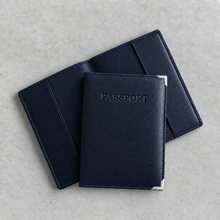 Load image into Gallery viewer, Handmade Personalised Metallic Edge Leather RFID Passport Cover