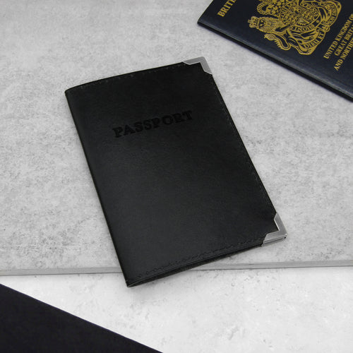 Handmade Black Leather & Silver Metallic Edge Passport Cover