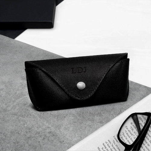Handmade Personalised Black Leather Arched Hard Glasses Case