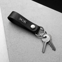 Load image into Gallery viewer, Handmade Personalised Thick Black Leather Belt Loop Keyring - Parker &amp; Co.