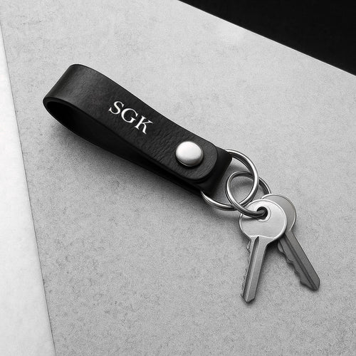 Handmade Personalised Thick Black Leather Belt Loop Keyring - Parker & Co.