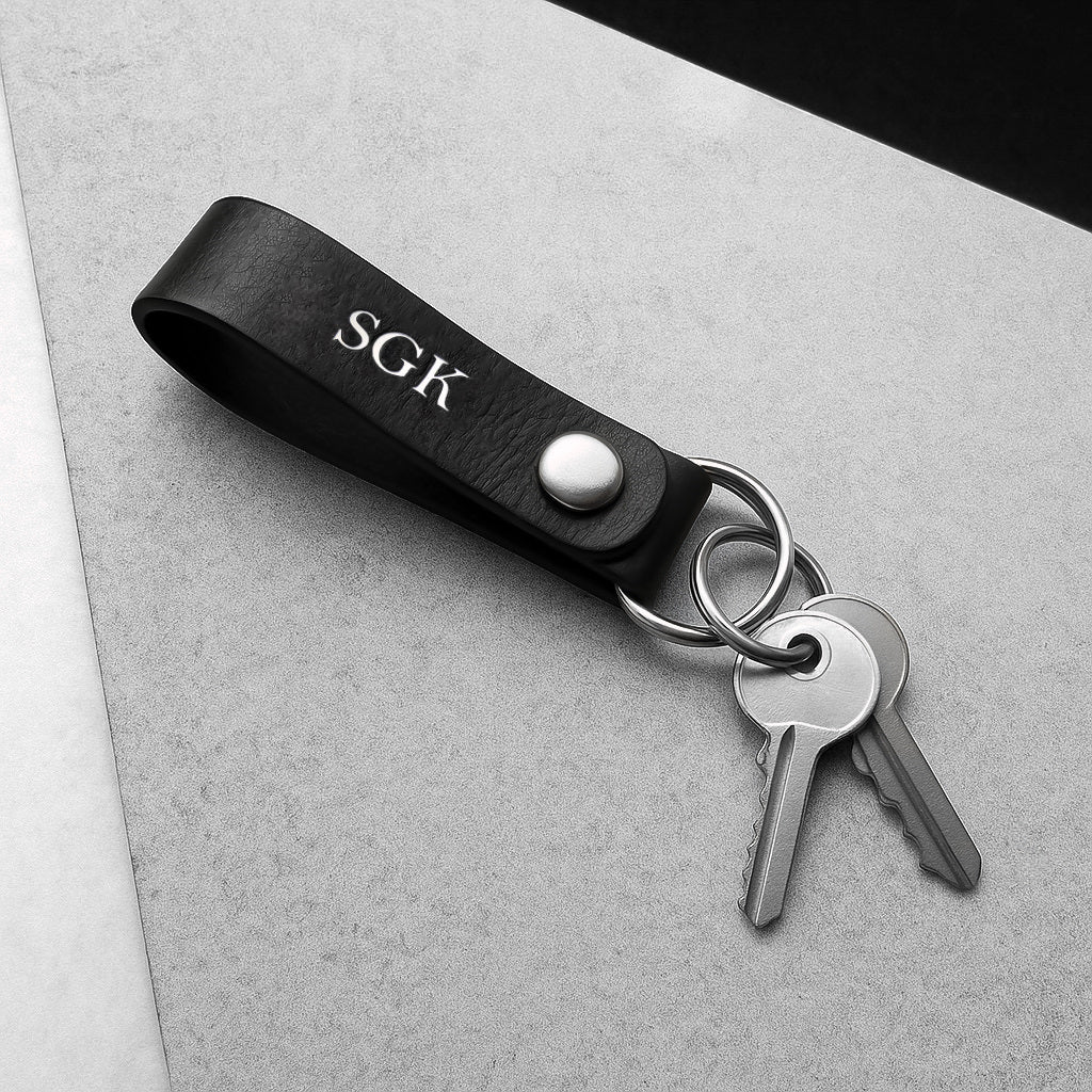 Handmade Personalised Thick Black Leather Belt Loop Keyring - Parker & Co.