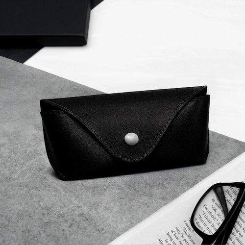 Handmade Black Leather Arched Hard Glasses Case