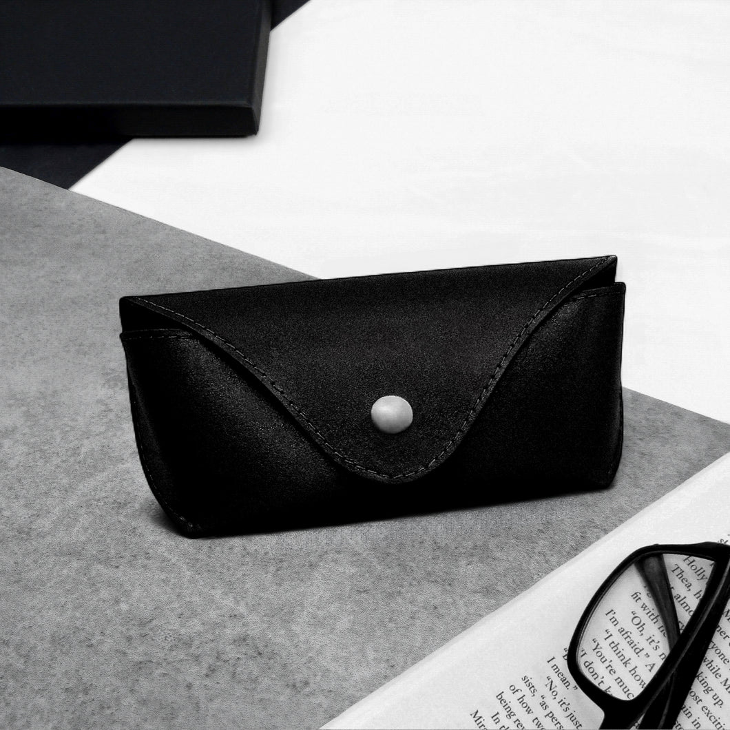 Handmade Black Leather Arched Hard Glasses Case