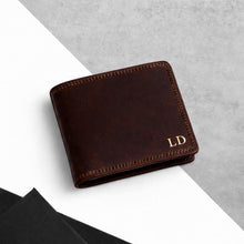 Load image into Gallery viewer, Personalised Men’s RFID Rustic Brown Leather Trifold Wallet