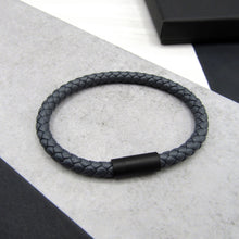 Load image into Gallery viewer, Men&#39;s Personalised Woven Leather Black Clasp Bracelet - PARKER&amp;CO