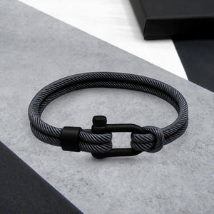 Men's Nautical Double Strand Black Matt D-Shackle & Rope Bracelet